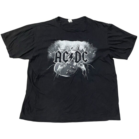 AC/DC T-Shirt Black Mens XL Classic Rock Band Logo Guitar Lightning Graphic Tee - Picture 1 of 4